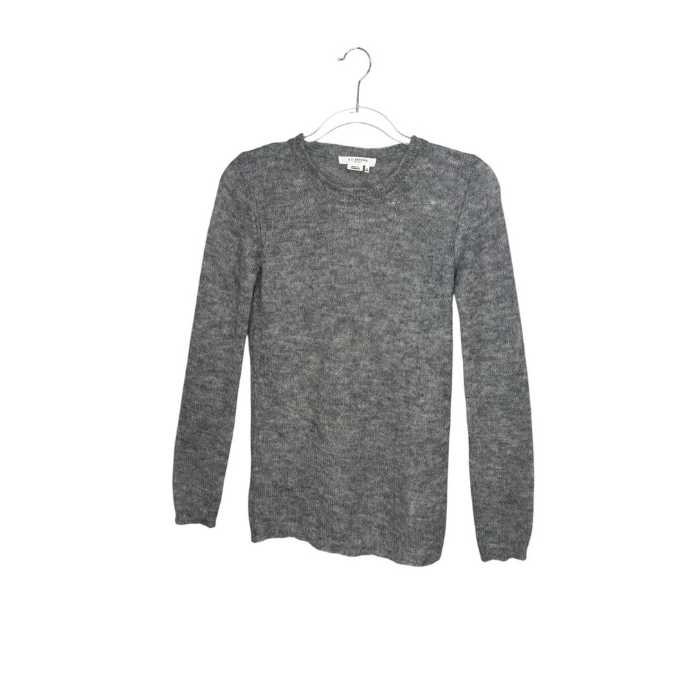 Mohair Blend Crewneck Sweater S Gray Fuzzy Soft Classic Quiet Luxury Old Money